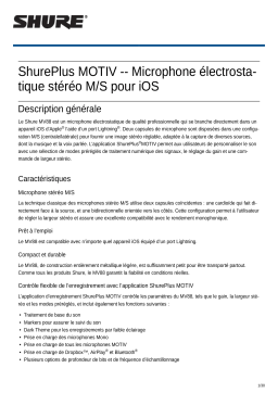 Shure MV88 iOS Mid-Side Stereo Condenser Microphone Mode d'emploi