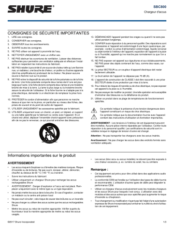 Shure SBC800 Battery Charger Mode d'emploi | Fixfr