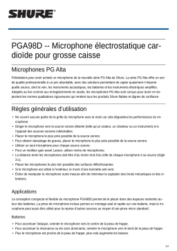 Shure PGA98D Cardioid Condenser Drum Microphone Mode d'emploi