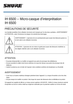 Shure IH6500 Interpreter Headset Mode d'emploi