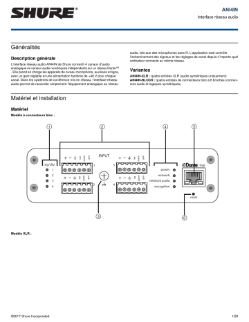 Shure ANI4IN Audio Network Interface Mode d'emploi | Fixfr