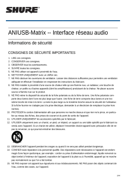 Shure ANIUSB-Matrix Audio Network Interface Mode d'emploi