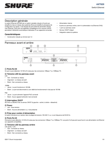 Shure AXT620 Ethernet Switch Mode d'emploi | Fixfr