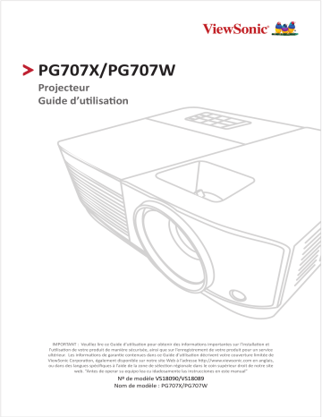 PG707W | ViewSonic PG707X PROJECTOR Mode d'emploi | Fixfr