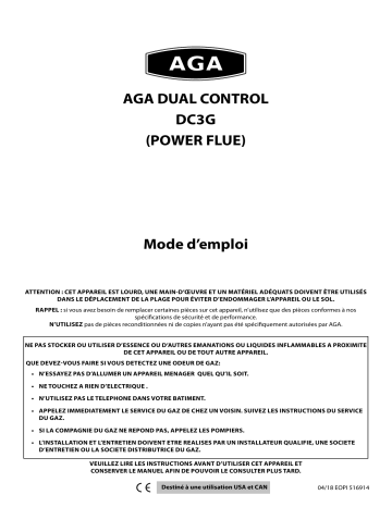 AGA DC3 Power Flue Mode d'emploi | Fixfr