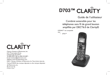 Clarity D703HS Expandable handset for D703, E814, E713CC and E814CC Manuel utilisateur | Fixfr