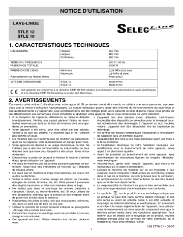 Selecline STLE12 Manuel utilisateur | Fixfr