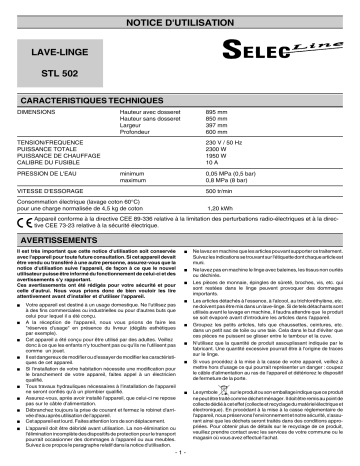 Selecline STL502 Manuel utilisateur | Fixfr