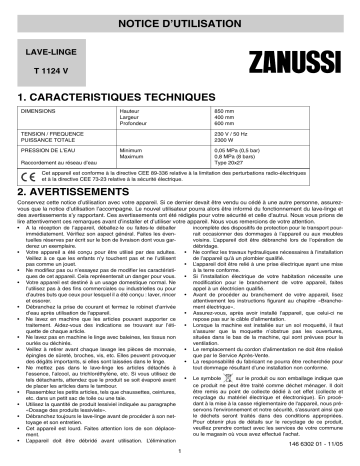 Zanussi T1124V Manuel utilisateur | Fixfr