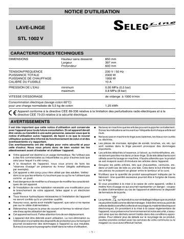 Selecline STL1002V Manuel utilisateur | Fixfr