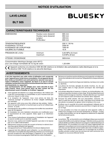 Bluesky BLT505 Manuel utilisateur | Fixfr