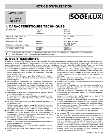 ST1206T | SOGELUX ST856T Manuel utilisateur | Fixfr