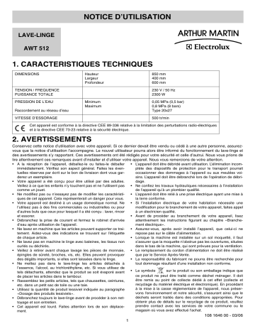 ARTHUR MARTIN ELECTROLUX AWT512 Manuel utilisateur | Fixfr