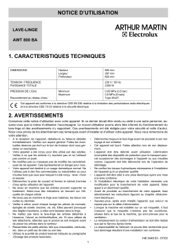 ARTHUR MARTIN ELECTROLUX AWT800BA Manuel utilisateur