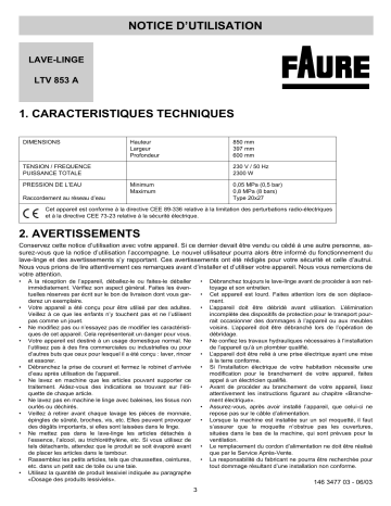 Faure LTV853A Manuel utilisateur | Fixfr