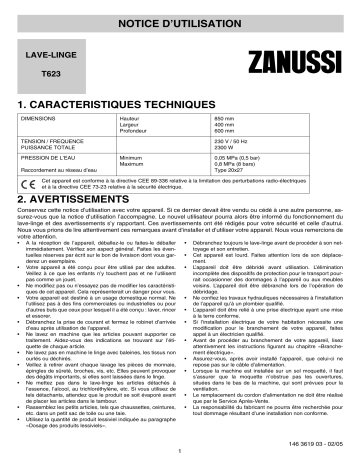 Zanussi T623 Manuel utilisateur | Fixfr