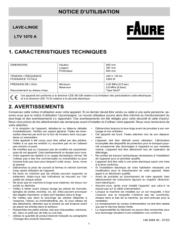 Faure LTV1070A Manuel utilisateur | Fixfr