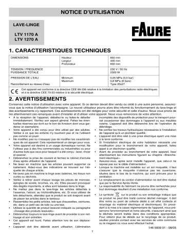 LTV1270A | Faure LTV1170A Manuel utilisateur | Fixfr