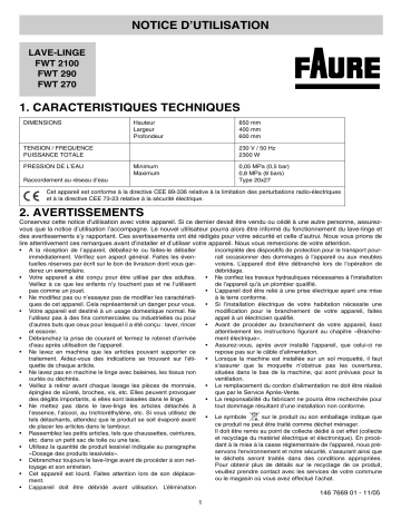 Faure FWT270 Manuel utilisateur | Fixfr