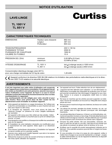 Curtiss TL1001V Manuel utilisateur | Fixfr