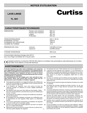 Curtiss TL501 Manuel utilisateur | Fixfr