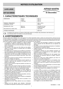 ARTHUR MARTIN ELECTROLUX AWT625 Manuel utilisateur