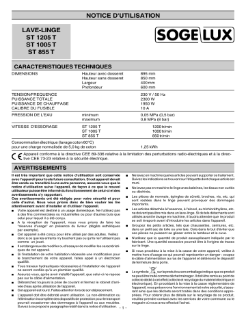 ST855T | ST1205T | SOGELUX ST1005T Manuel utilisateur | Fixfr