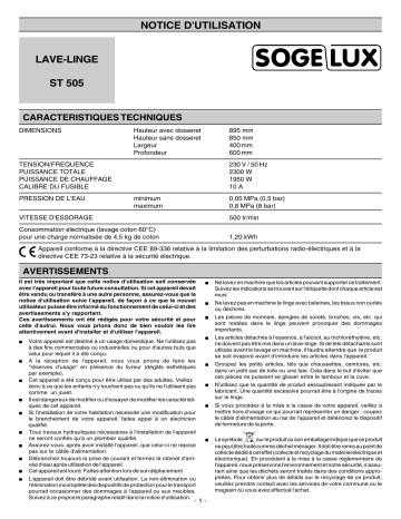 SOGELUX ST505 Manuel utilisateur | Fixfr