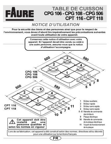 CPT116X | CPT118X | CPT116W | CPT116N | CPG106W | CPG108T | CPG108X | CPG108W | CPT116T | CPG108N | CPG106T | CPG106X | CPT118N | PCPG106W | CPT118T | CPG104X | CPG106N | CPG506R | Faure CPT118W Manuel utilisateur | Fixfr