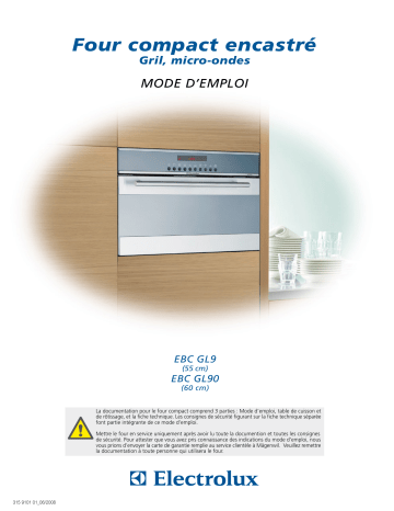 EBCGL9CN | EBCGL90SP | EBCGL90CN | EBCGL9SP | EBCGL9WE | Electrolux EBCGL90WE Manuel utilisateur | Fixfr