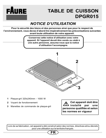 Faure DPGR015X Manuel utilisateur | Fixfr