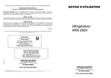 ARTHUR MARTIN ELECTROLUX ARA2924 Manuel utilisateur | Fixfr