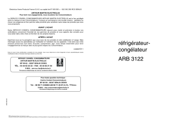 ARTHUR MARTIN ELECTROLUX ARB3122 Manuel utilisateur | Fixfr