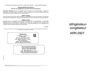ARTHUR MARTIN ELECTROLUX ARN2927 Manuel utilisateur | Fixfr