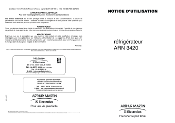 ARTHUR MARTIN ELECTROLUX ARN3420 Manuel utilisateur | Fixfr