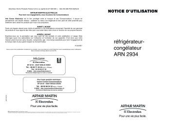 ARTHUR MARTIN ELECTROLUX ARN2934 Manuel utilisateur | Fixfr