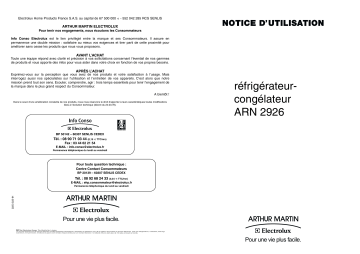 ARTHUR MARTIN ELECTROLUX ARN2926 Manuel utilisateur | Fixfr