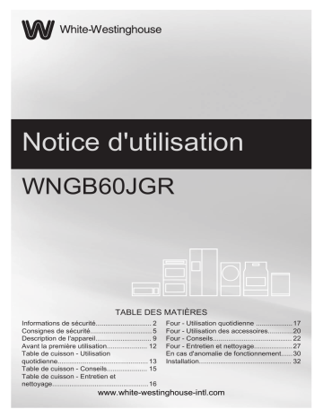 White Westinghouse WNGB60JGRS Manuel utilisateur | Fixfr