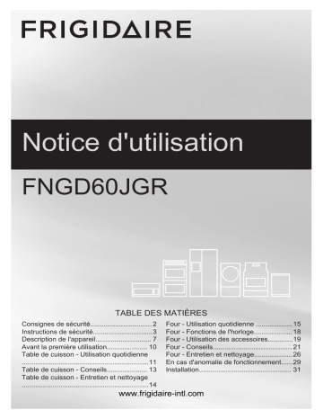 FNGD60JGRS | Frigidaire FNGD60JGRW Manuel utilisateur | Fixfr