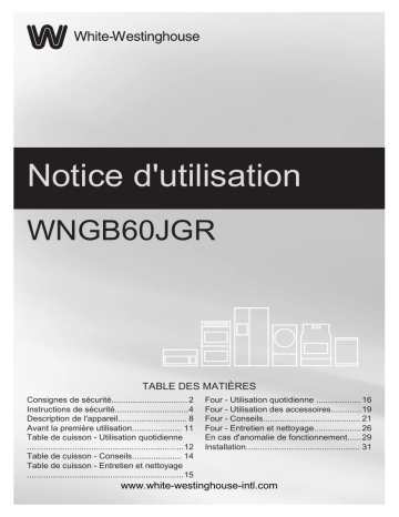 White Westinghouse WNGB60JGRS Manuel utilisateur | Fixfr