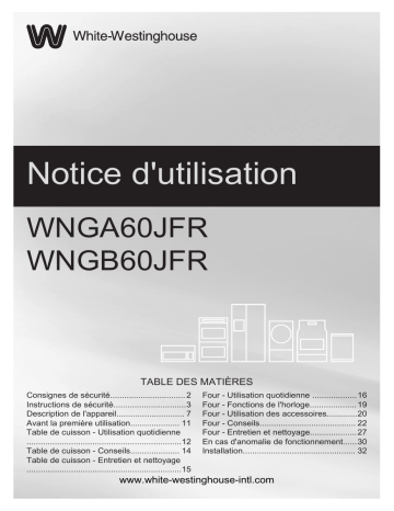 WNGA60JFRC | WNGB60JFRW | WNGA60JFRS | WNGB60JFRC | WNGB60JFRS | White Westinghouse WNGA60JFRW Manuel utilisateur | Fixfr