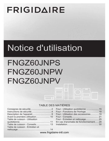 FNGZ60JNPV | Frigidaire FNGZ60JNPW Manuel utilisateur | Fixfr