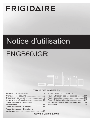 Frigidaire FNGB60JGRW Manuel utilisateur | Fixfr