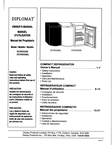 Danby DCR033BL Refrigerator User Manual | Fixfr