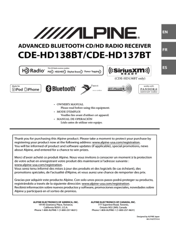 Alpine CDE-HD138BT/CDE-HD137BT Radio User Manual | Fixfr