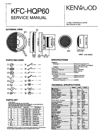 Kenwood KFC-HQP60 Car Speaker User Manual | Fixfr