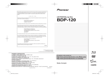 Pioneer BDP-120 Blu-ray Player User Manual | Fixfr