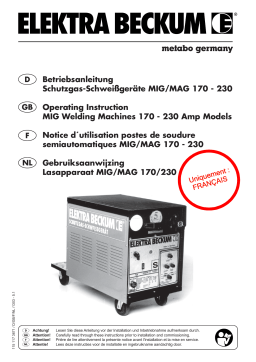 Metabo Welding System 170 - 230 Amp Models Manuel utilisateur