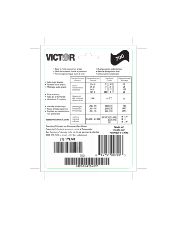 Victor Technology 700 Calculator User Manual | Fixfr