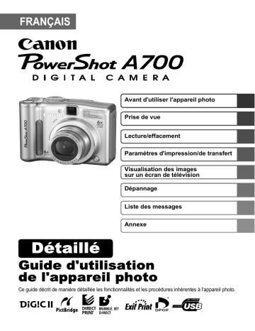 Canon POWERSHOT A700 Manuel utilisateur | Fixfr